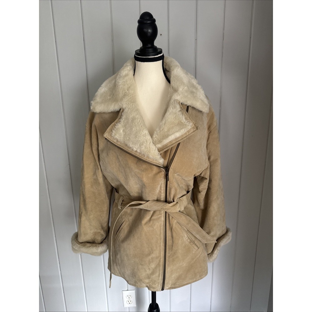 Colebrook Genuine Suede Leather Faux Fur Collared Lined Women's Jacket Medium